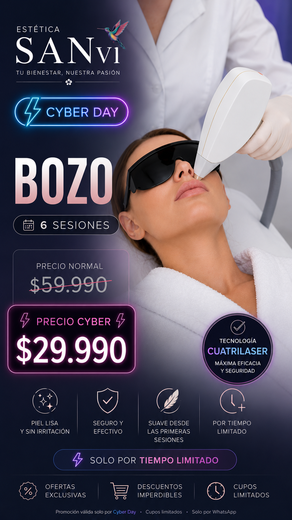 Depilación Bozo 6 sesiones Precio Cyber $29.990 — Estética SanVi